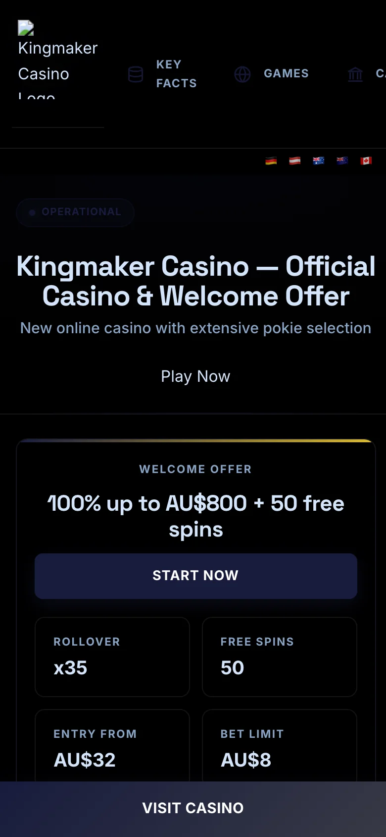 Kingmaker Casino mobile lobby screenshot