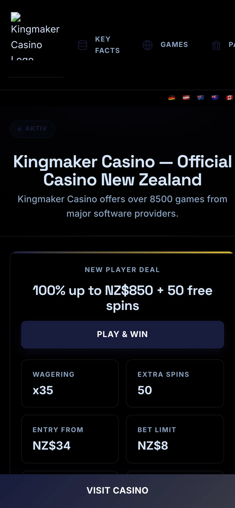 Kingmaker Casino mobile lobby screenshot
